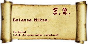 Balassa Miksa névjegykártya
